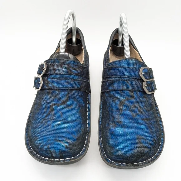 Alegria Alli blue black twist leather slip on hook & loop closure clog 37 6.5/7 - Picture 3 of 9